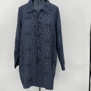 TAKE TWO WOMENS SIZE XL VINTAGE Blue Patterned Long LIGHT LINED Coat